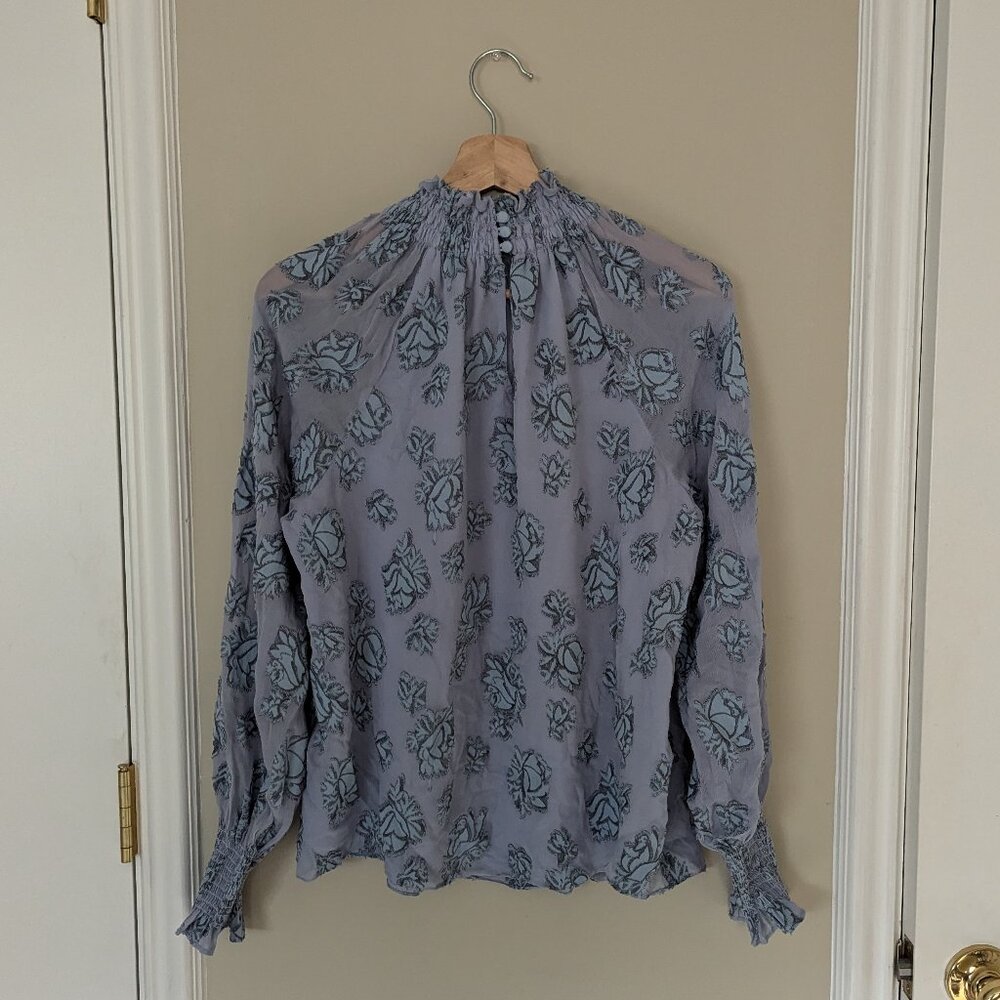 Rebecca Taylor Floral-print Mocknecktop In Silverbird Size 8